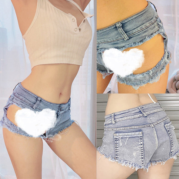 9021 new sexy open gear free of passion, empty light outdoor exposed denim shorts women's sexy jeans