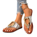 European and american plus size flat flip-flops for women,  summer new style, metal buckle solid color hollow-out beach sandals