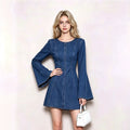 new arrivalfashion high-quality waist slimming looklong sleeves bell sleeves denim dresssummernew arrival