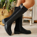 Plus size british style  autumn new side zipper high boots suede patchwork buckle low heel riding boots for women