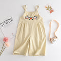 Baby girl cotton and linen overalls south asian ethnic style embroider flower loose cotton and linen overalls jumpsuit children's pants