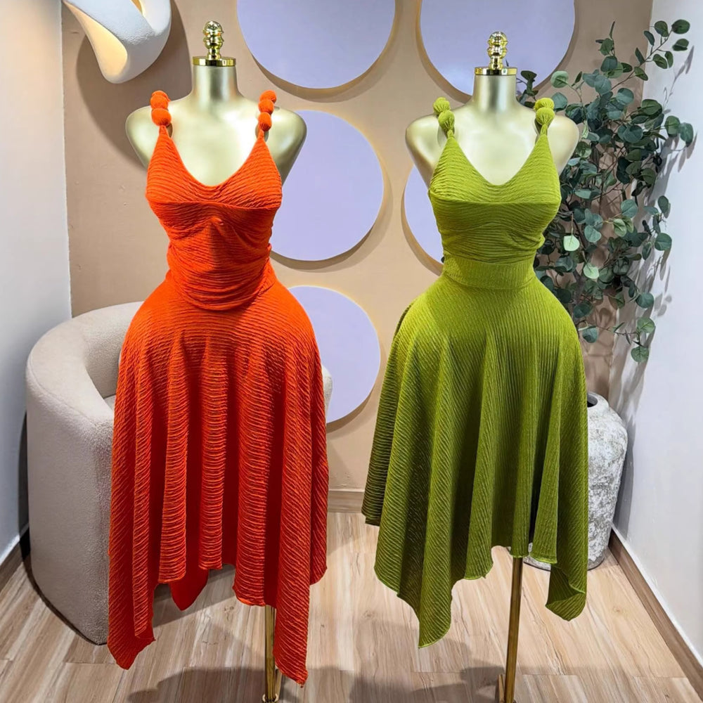 European and american cross-border women's clothing:  summer new collection - elegant and sweet v-neck sleeveless top with asymmetrical midi skirt set