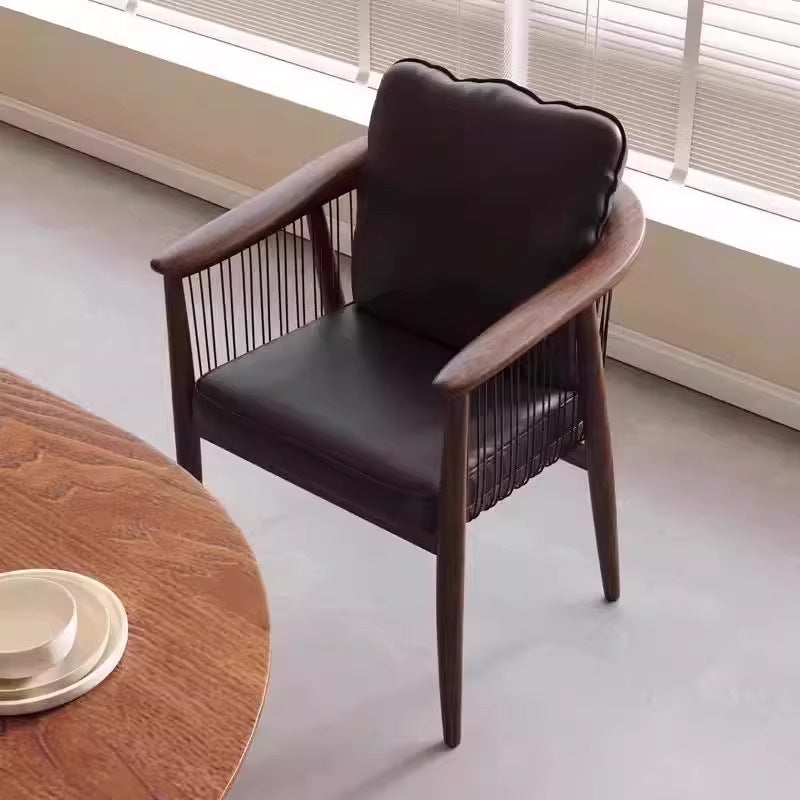 New chinoiserie restaurant violin solid wood accessible luxury dining table and chair tea room design classy armrest for home walnut master chair