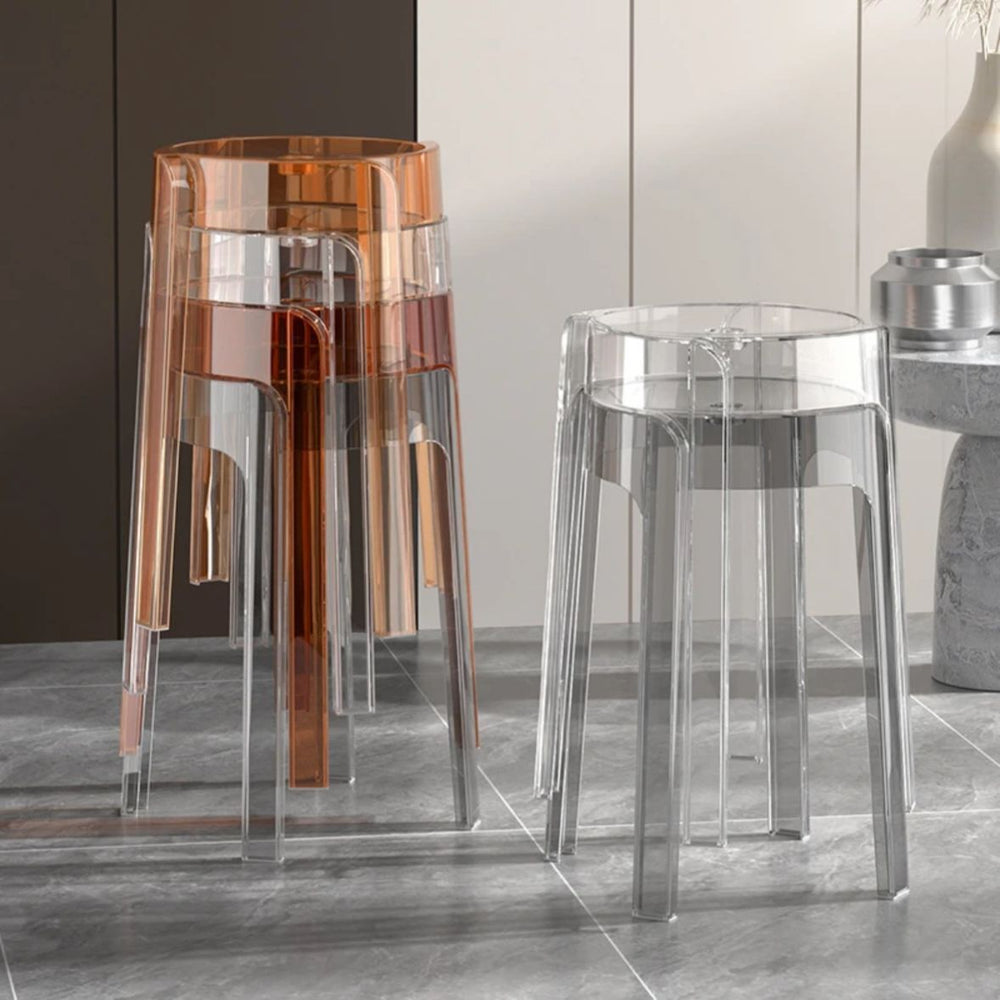 Accessible luxuryclassy acrylic stool stackable transparent high stool chair for home dining table spare plastic crystal round stool