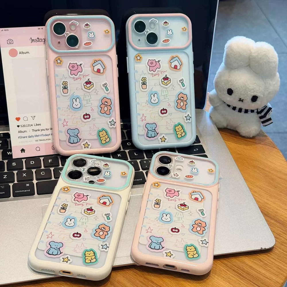 Fresh double-frame large window childlike hand account note small animal suitable for iphone18/17pro mobile phone case