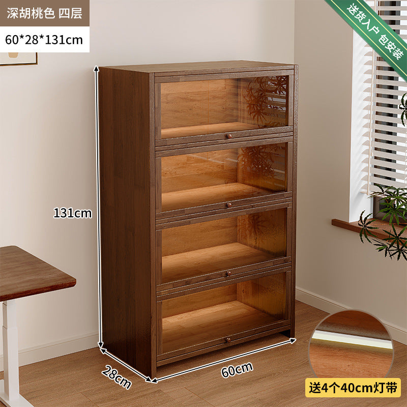 Solid wood dust-proof bookcase integrated against the wall Walnut color storage cabinet Locker Floor storage cabinet Household bookshelf