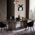 Natural marble dining table and chairs italian normcore large flat floor houseclassy luxury stone rectangular dining table