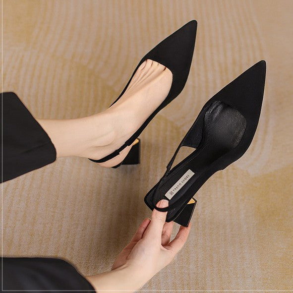 2025 summer new sexy fashion versatile pointed toe chunky heel sandals open side slip-on export high heel sandals for women