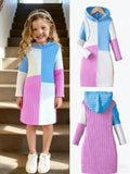 girldresslong sleeves color block pit stripeswoolen hoodie kidscasualfall and winterfall and winter long skirt