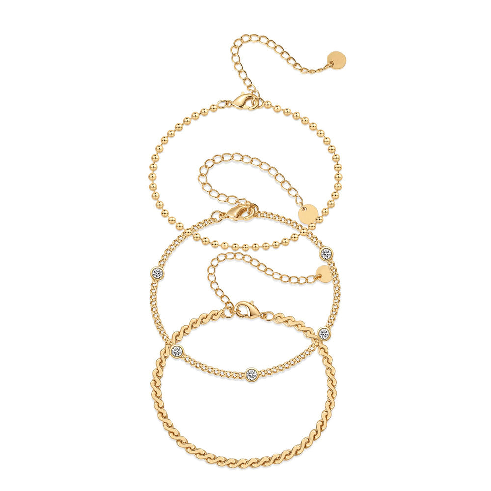 Amazon cross-border cubic zirconia inlaid stainless steel bead chain stackable bracelet three-piece set - trending new arrivals 2024