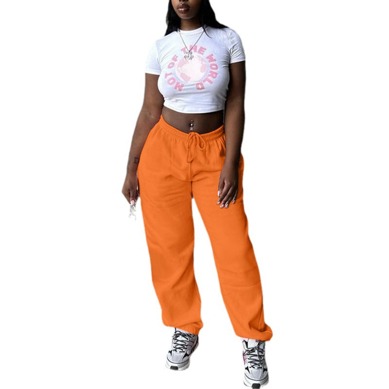 Europe, America autumn and winter new fleece loose trousers  leisure sports fashion sweater pants women wholesale