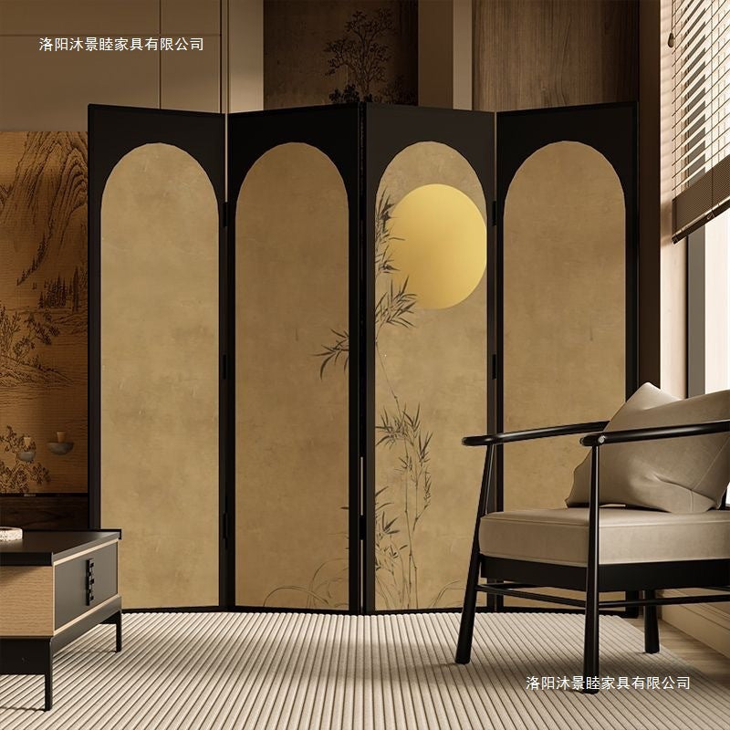 New chinoiserie screen foldablemovable living room entrance tea room bedroom bedside folding screen bamboo moon