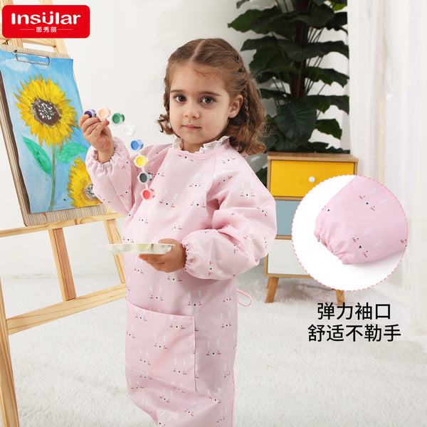Yinxiuli children's cartoon waterproof eating smock reverse clothes children's long-sleeved art painting anti-smock apron