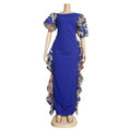 fashion african export new arrival evening dress oblique shoulder style e-commerce  women's wax cloth puff sleeve long skirt