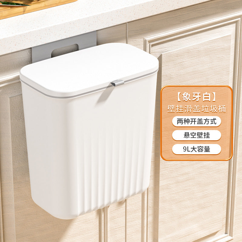 Kitchen trash can wall-mounted for home with lid flip-top cabinet door kitchen waste special bathroom toilet large storage