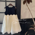 Korean style girls' summer  sleeveless dress - color block, french-inspired patchwork design, trendy little girl's dress