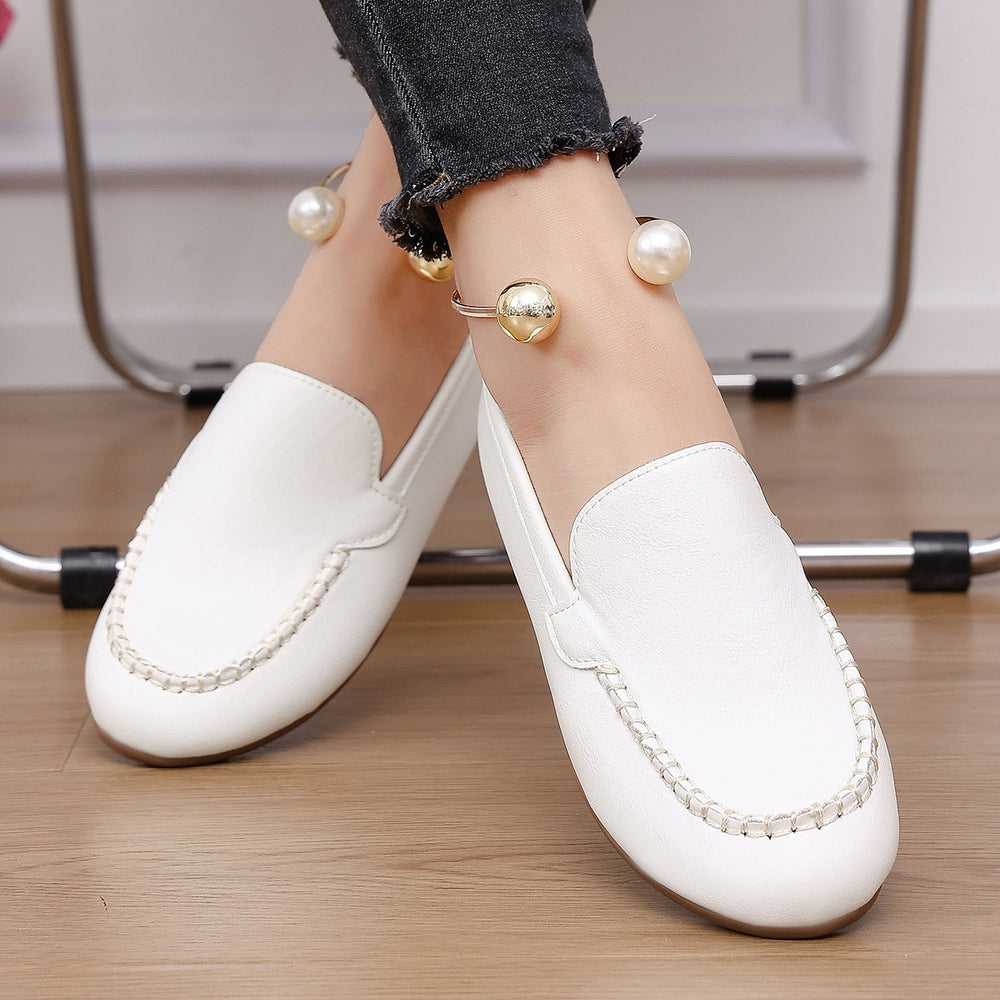 women's plus size round toe loafers - leather slip-ons, versatile casual moccasins