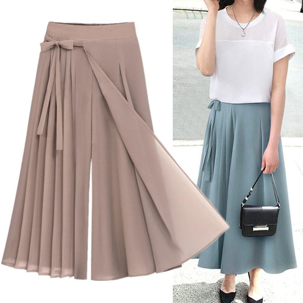 2023 summer European and American  spring  women's new trouser skirt pleated chiffon trousers large size elastic casual trousers