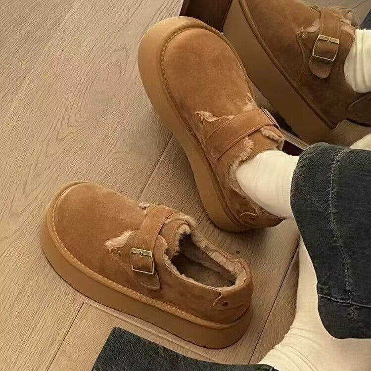 Birkenstock cotton shoes for women winterfleece-linedoutwear2026new arrivalthick soleheight-increasing big toe bread shoes snow boots