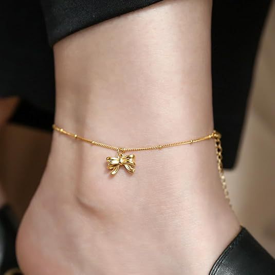 Titanium steel gold bows necklace for women, accessible luxuryclassy clavicle chain for women, ankle chain, no need to take off when taking a bath