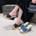 Fashionexport wedge heel one-shaped fish mouth high heel slippers women's platform shoes thick soleplus size open toe cloth sandals wish