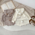 Korean style baby romper - autumn cute pom-pom bear knit hooded bodysuit (036)