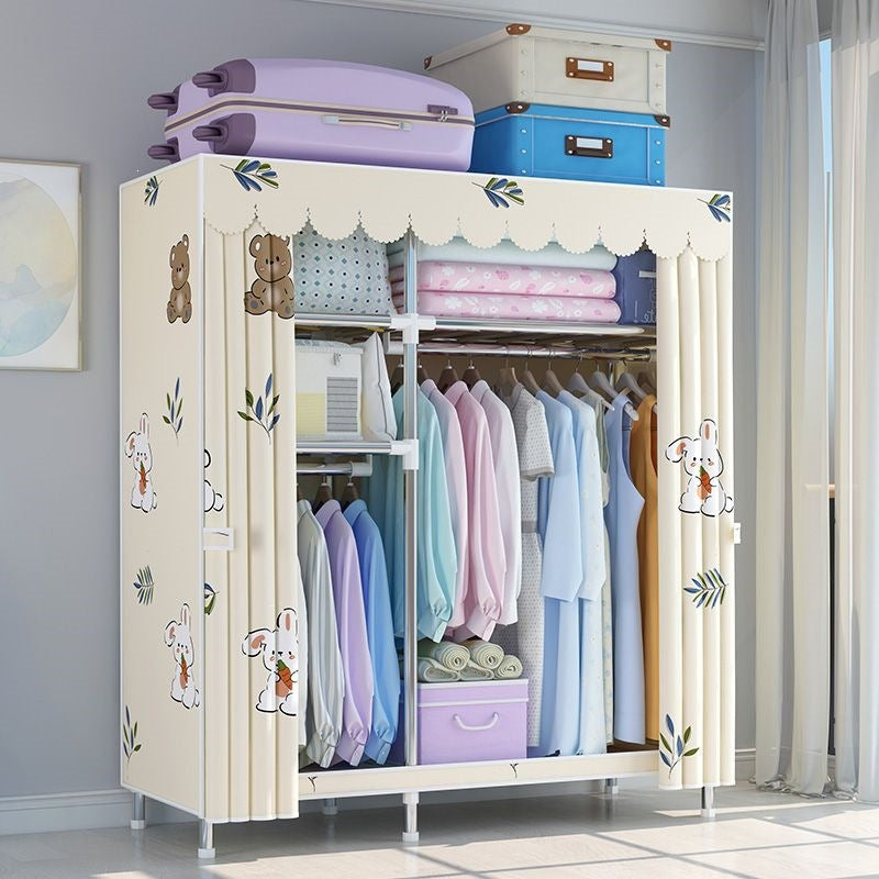 Simple fabric wardrobe rental house steel pipe thickened wardrobe for home bedroom dormitory storage cabinet