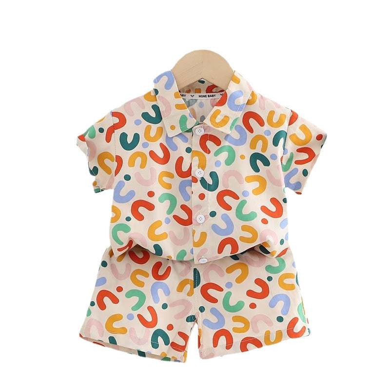 Dopamine colorful print kids' short-sleeve shirt summer set, infant casual shorts two-piece outfit, korean style