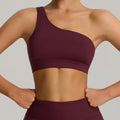 new arrival: shockproof sports bra with asymmetrical shoulder straps - elastic, breathable yoga tank top for women's outdoor running and exercise