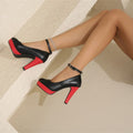 2025 color block chunky heel platform pumps - women's autumn new fashion single strap buckle dress shoes