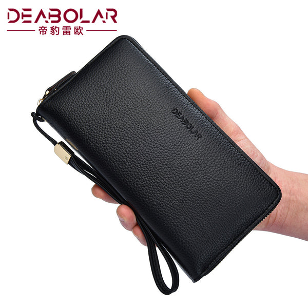 Cross-border soft leather clutch bag men's long wallet zipper business zipper mobile phone bag men's and women's organ card clip bag