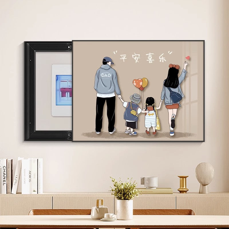 A family of four meter boxes, decorative paintings, non-punching distribution boxes, hanging paintings, occluding switch boxes, cartoon murals