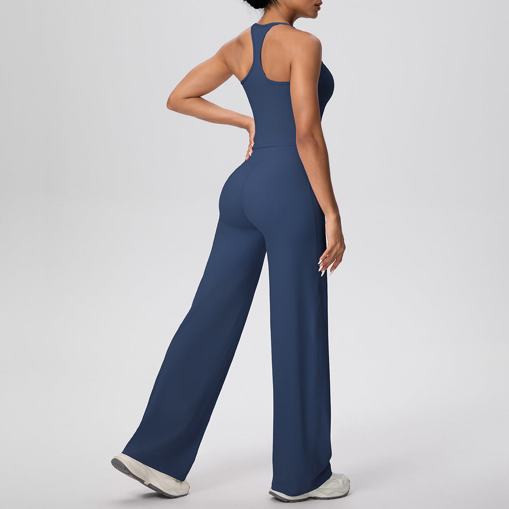 fashionpure color tight high elastic long racerback sports suit running fitness yoga clothes two-piece set