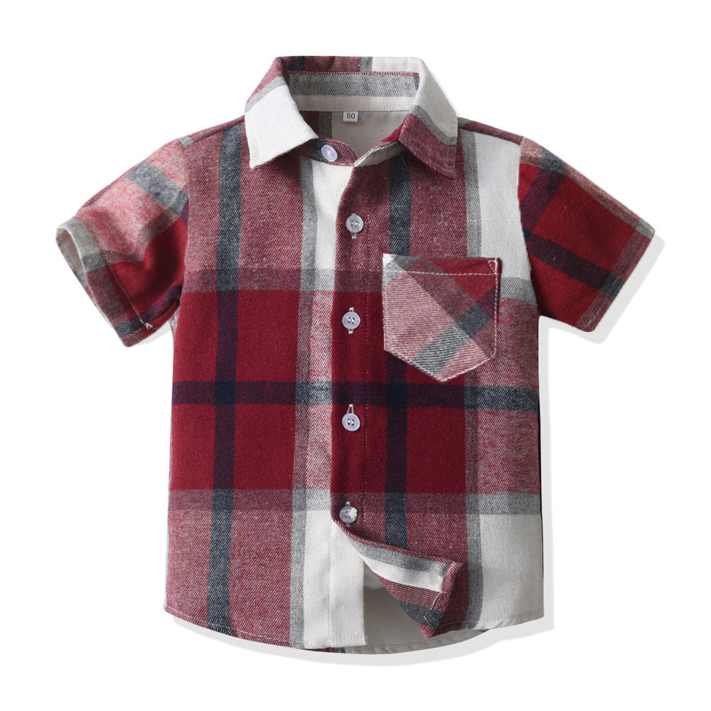 New arrivals: boys' spring/summer shirts - wholesale children's plaid short-sleeve shirts for big and middle-sized boys