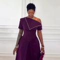 European and american cross-border women's fashion:  summer new arrival - elegant one-shoulder midi dress with cinched waist and short sleeves
