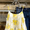 European and american  summer new arrival: yellow floral double-layer chiffon cami top - loose fit, sleeveless vacation style