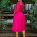Amazon foreign trade women's clothing  new fashion plus size lace crochet sexy hollow-out pleated european and american style dress