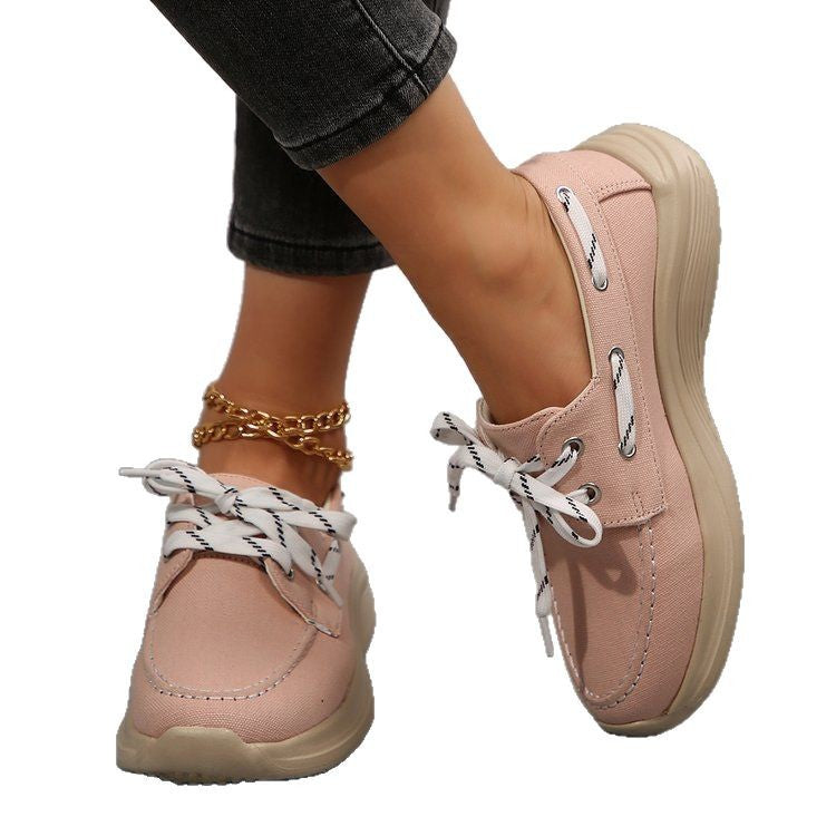 export plus size casual flats for women,  spring/autumn new collection, round toe chunky sole low-cut lace-up flat casual shoes