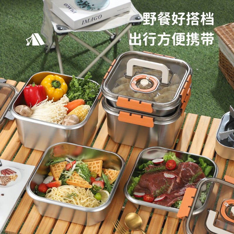 Cross-border  popular square stainless steel crisper 304 stainless steel sealed box refrigerator storage box wholesale