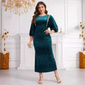 supply flannel embossed round neck handmade beaded lantern sleeves silmfashiondress special price