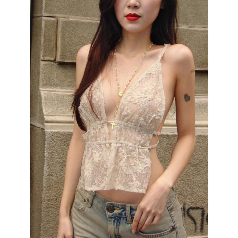 Insfashion style  spring new sexy pure desire lace splicing strap retro chest wrap camisole women