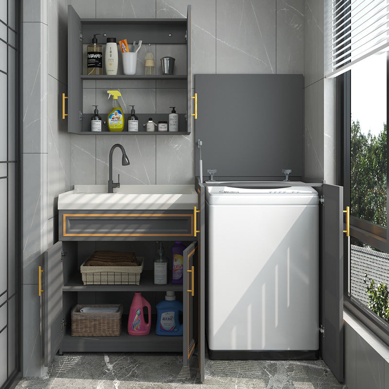 Space Aluminum Balcony Washing Machine Cabinet Combination significant other Pool Slot Integrated Flip Cover Pulsator Hand Washbasin with Rub Board