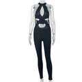 European and american style cross-border casual women's backless elastic hollow-out design jumpsuit bandeau halter solid color long romper