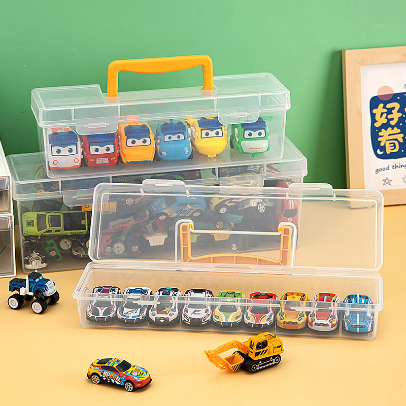 Children's toy car ornament desktop mini car portable storage box transparent square model storage finishing box