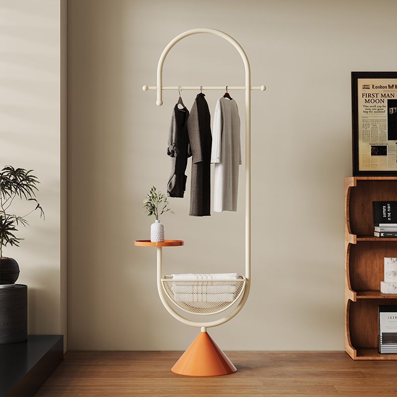 Bedroom clothes hanger with storage basket, small apartment living room multi-functional coat rack, bag rack, entrance floor-standing clothes hanger