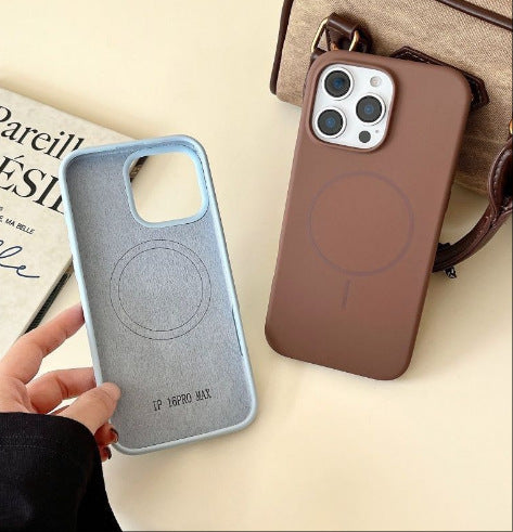 Suitable for iphone16pro thin ring magnetic liquid silicone mobile phone case apple 17air anti-fall pure color protective cover