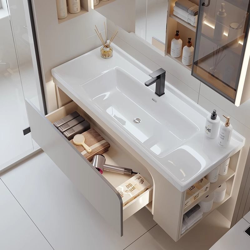 [Customized] Side storage bathroom cabinet ceramic integrated hand wash basin bathroom solid wood bathroom cabinet combination