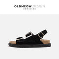 2025 retro birkenstock-style double strap sandals for women - summer outdoor wear, soft sole, chunky platform, roman-style thong sandals, open toe beach sandals