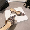 Wo huizhou 2026 new arrival high heels fashion tweed style pointed toe stiletto open toe woolen dark brown woolen black
