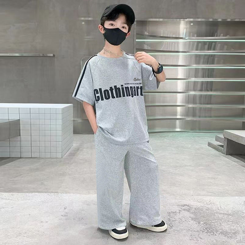 Boys' summer outfit set:  new collection - athletic short-sleeve two-piece set for mid-to-large boys, lightweight summer wear
